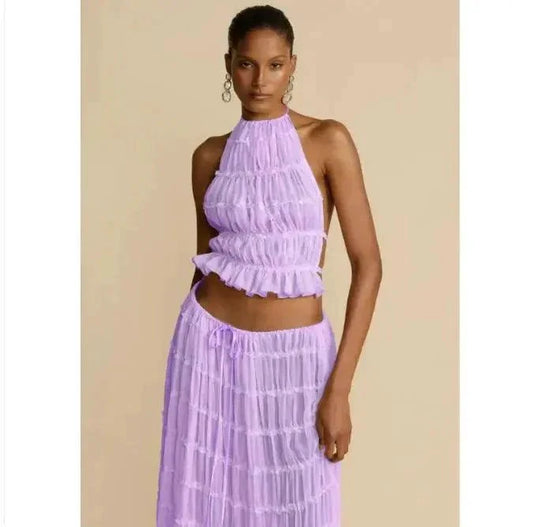 2-Piece Chic Halter Dress Suit Set
