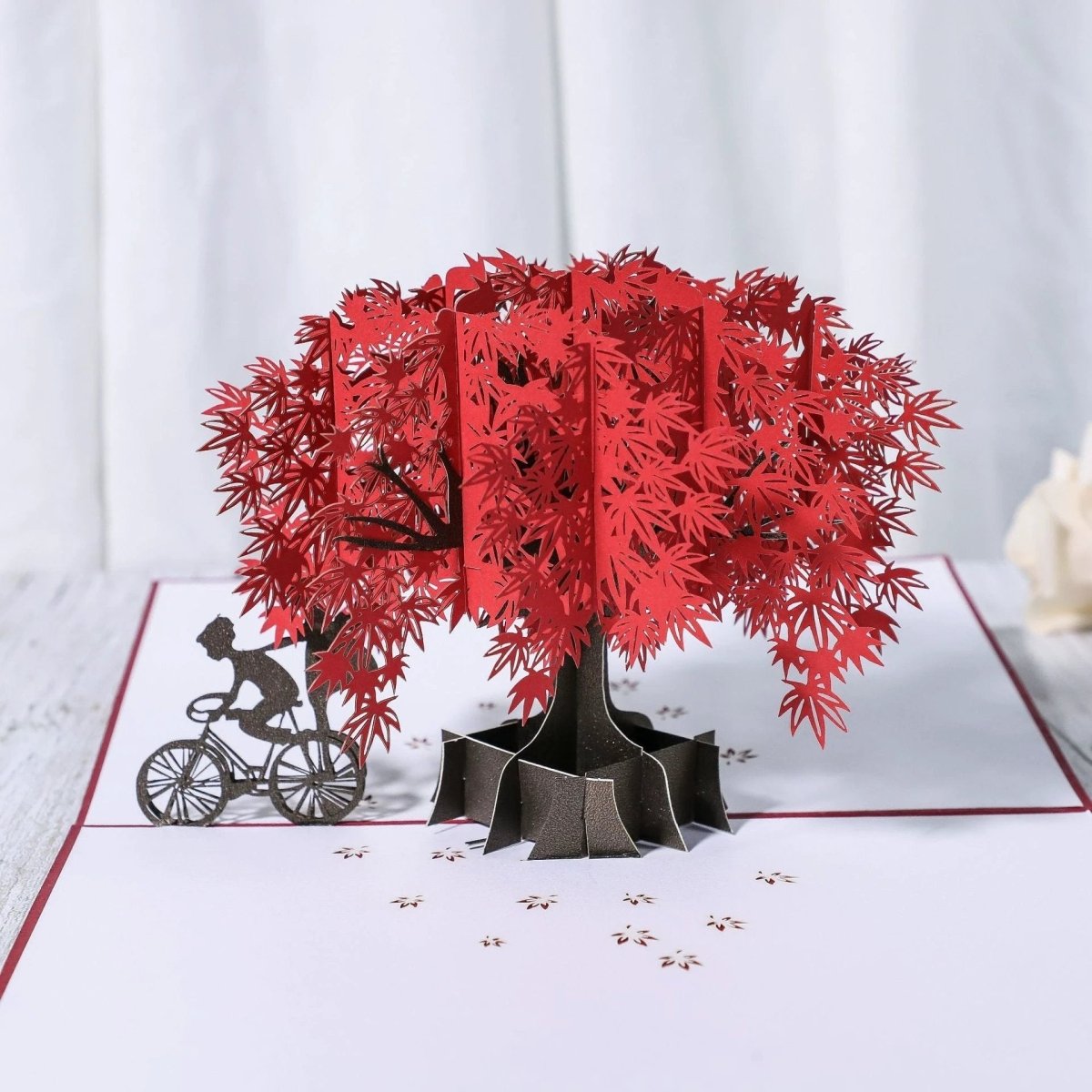 3D Laser-Cut Engagement Card: Red Heart & Romantic Silhouette