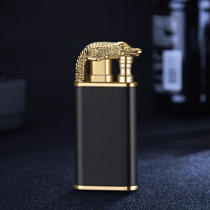Mandotos Creative Blue Flame Lighter Dolphin Dragon Tiger Metal Windproof Double Flame Refillable