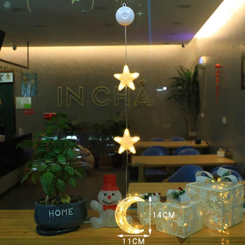 Christmas 3Pcs LED Star Hanging Lights For Home Decor Suction Cup Battery Powered