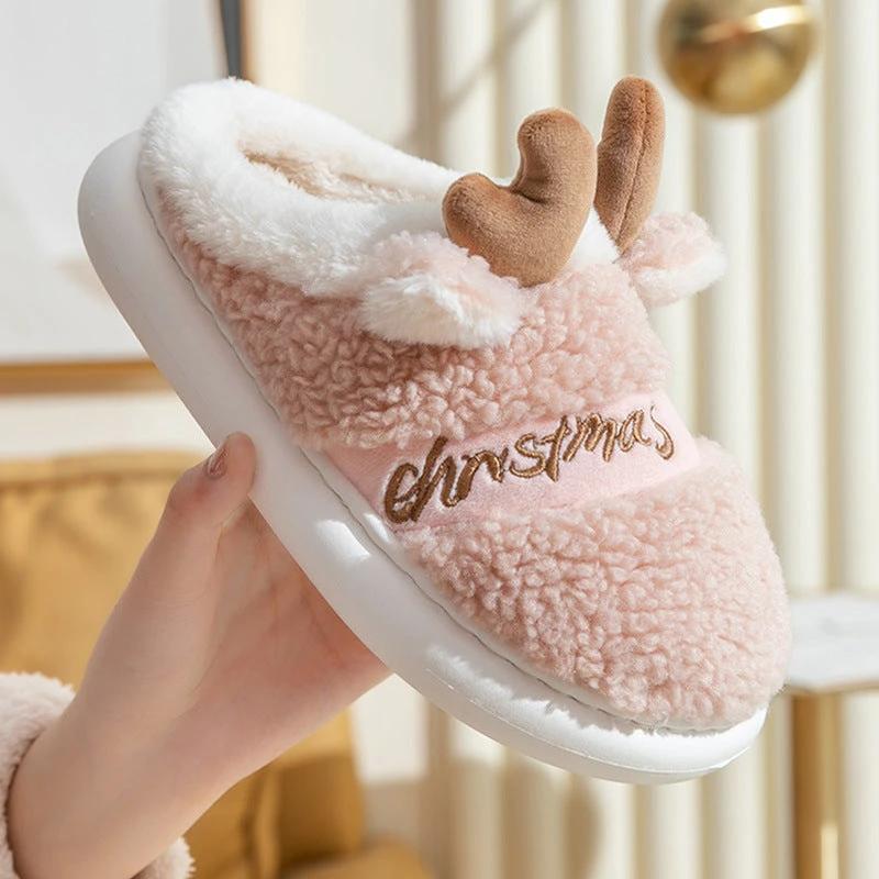 Mandotos Christmas Elk Slippers Cozy Winter Home Slippers