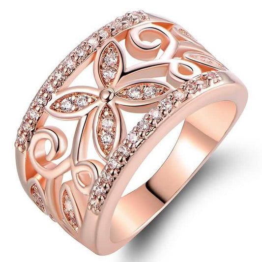 18K Rose Gold Plated Flower Filigree Ring made with Swarovski Elements