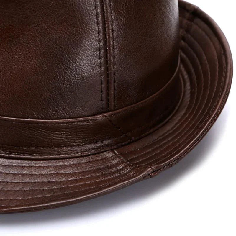 Mandotos Brown Leather Cap Premium Cowhide XL-XXXXL
