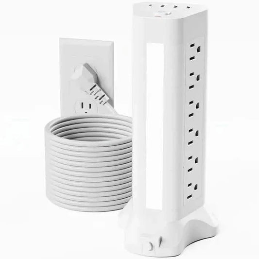 22-in-1 Power Strip Tower with 4 USB Ports & 9 AC Outlets, 10ft Extension Cable, 3-Color Night Light