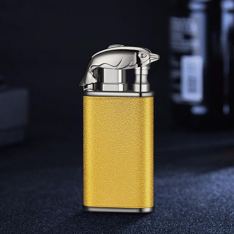 Mandotos Creative Blue Flame Lighter Dolphin Dragon Tiger Metal Windproof Double Flame Refillable