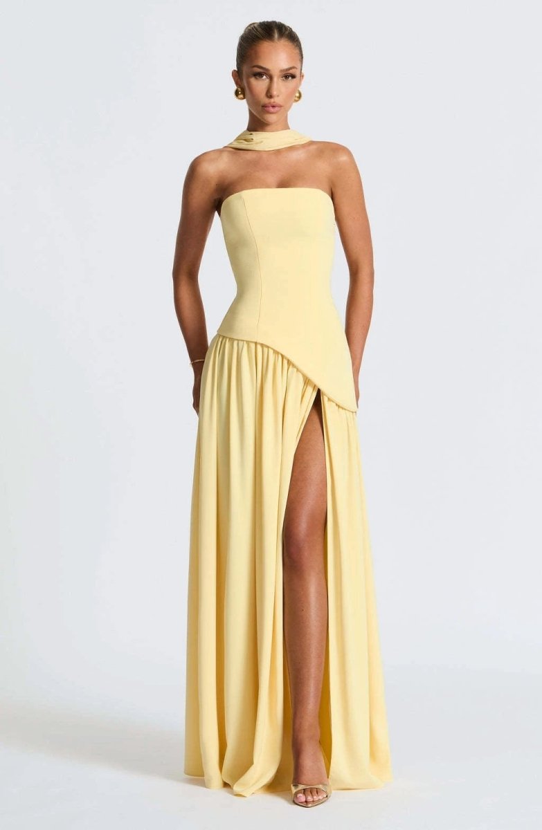 Cherry Lacquer Maliyah Maxi Dress with Chiffon Skirt & Scarf