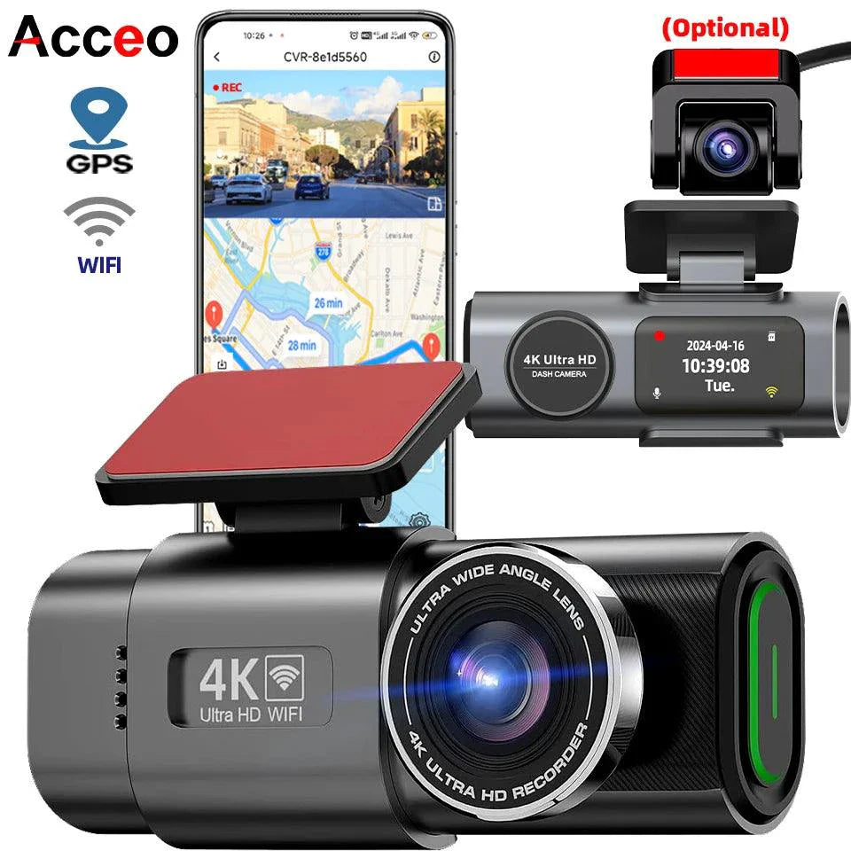 Acceo 4K Ultra HD Dash Cam Dual Lens With WiFi GPS Night Vision Parking Mode Built In