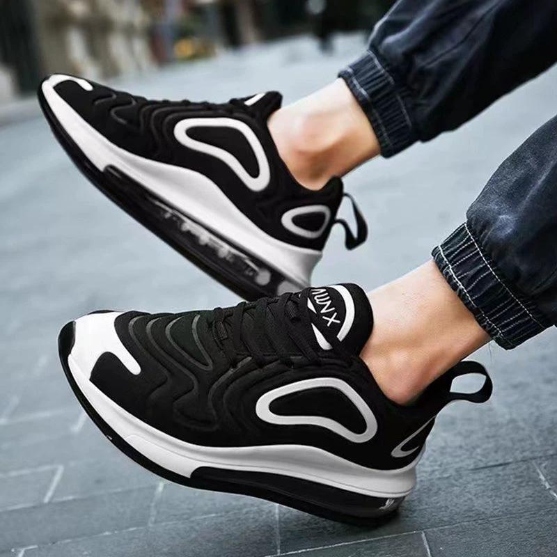 Mandotos Men Casual Air Cushion Black Shoes Outdoor Breathable Lace Up Sneakers Running Sports
