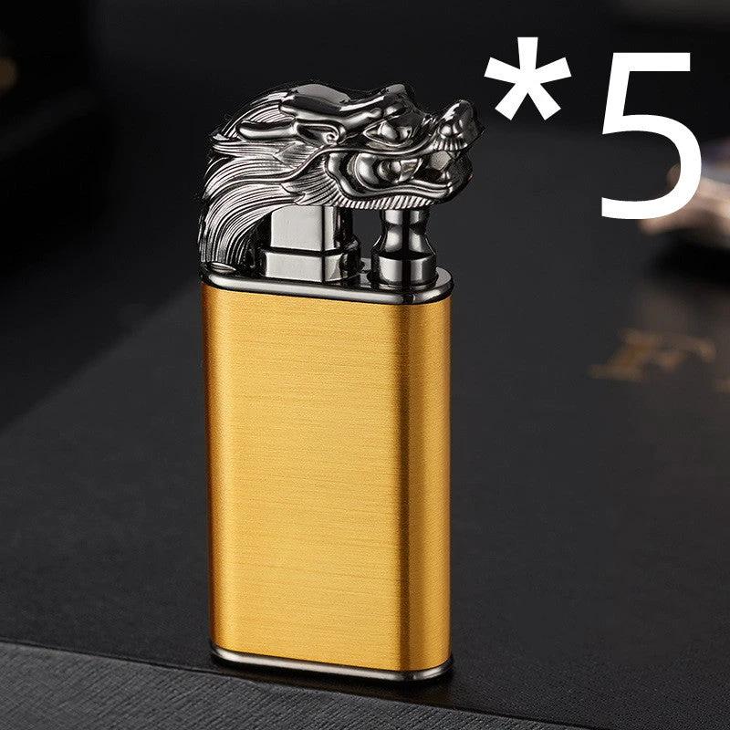 Mandotos Creative Blue Flame Lighter Dolphin Dragon Tiger Metal Windproof Double Flame Refillable