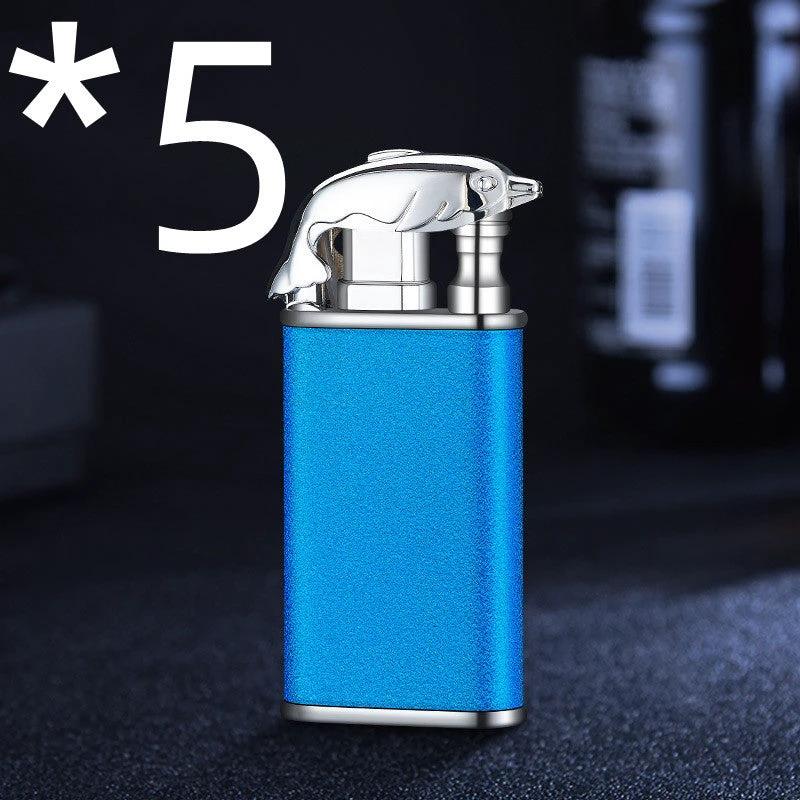 Mandotos Creative Blue Flame Lighter Dolphin Dragon Tiger Metal Windproof Double Flame Refillable