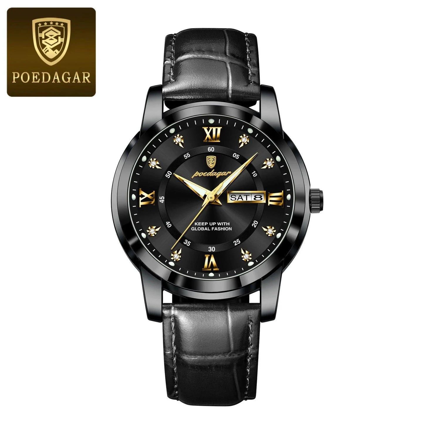POEDAGAR Waterproof Leather Men's Quartz Watch