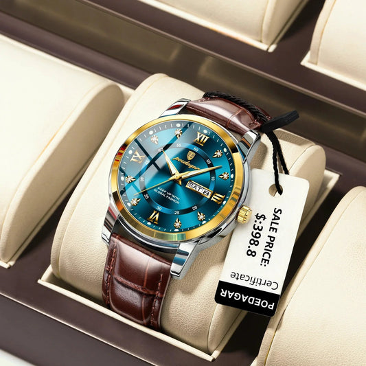 POEDAGAR Waterproof Leather Men's Quartz Watch