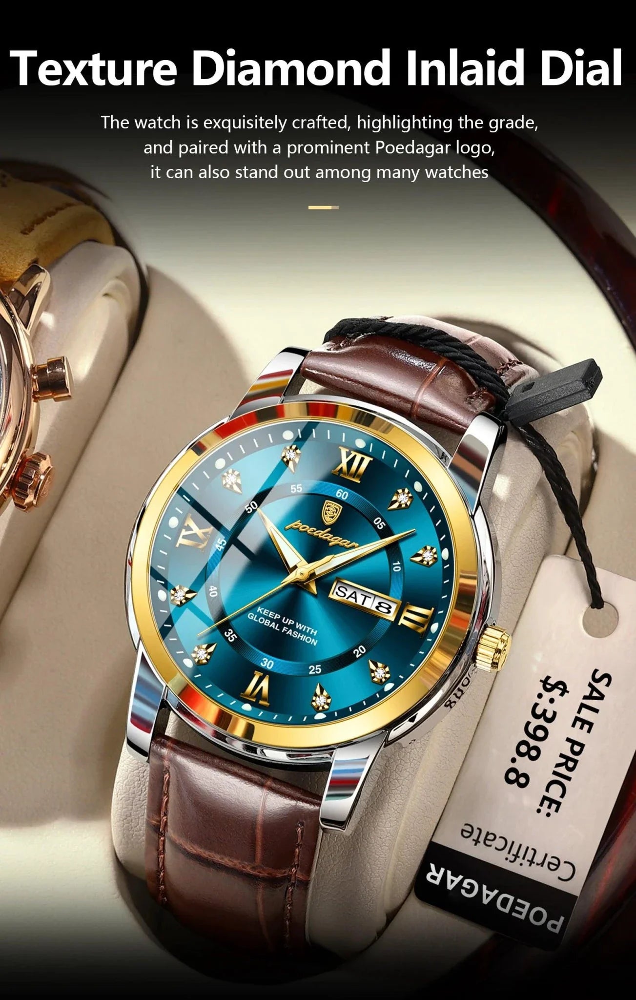 POEDAGAR Waterproof Leather Men's Quartz Watch