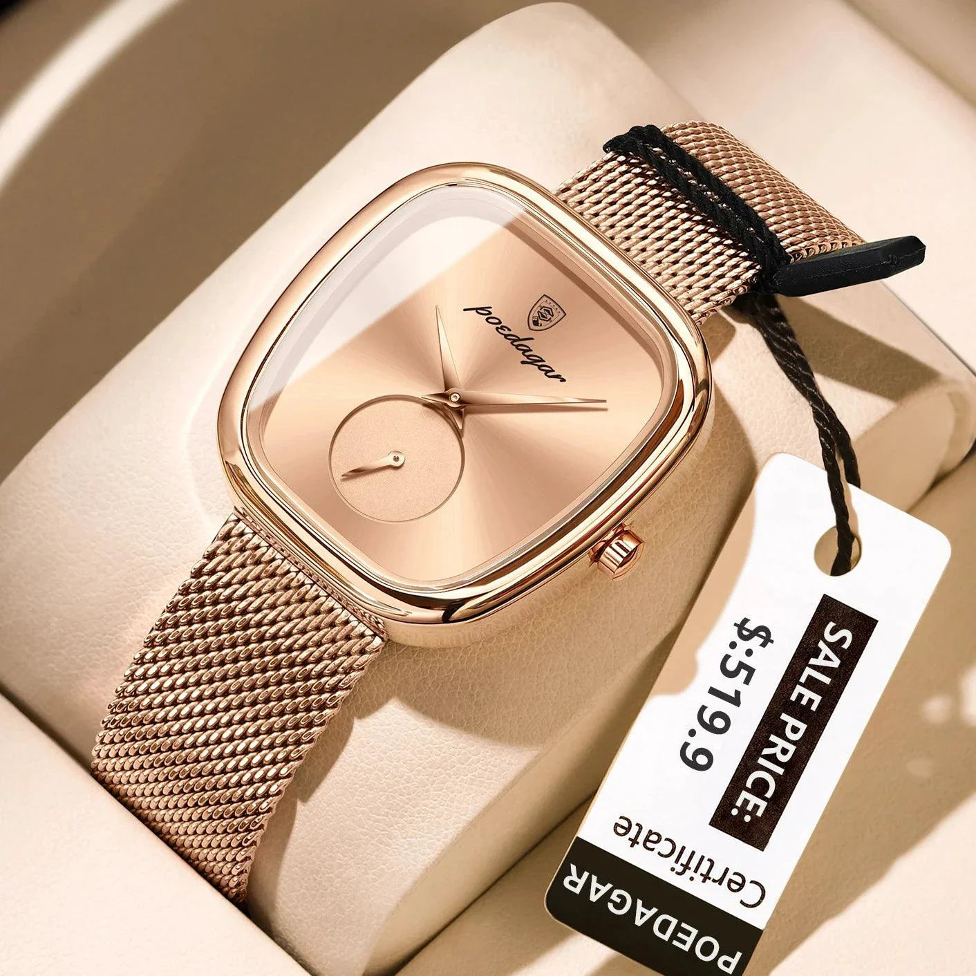 POEDAGAR Elegant Women's Mesh Watch - Waterproof Stainless Steel Quartz Timepiece for Stylish Ladies