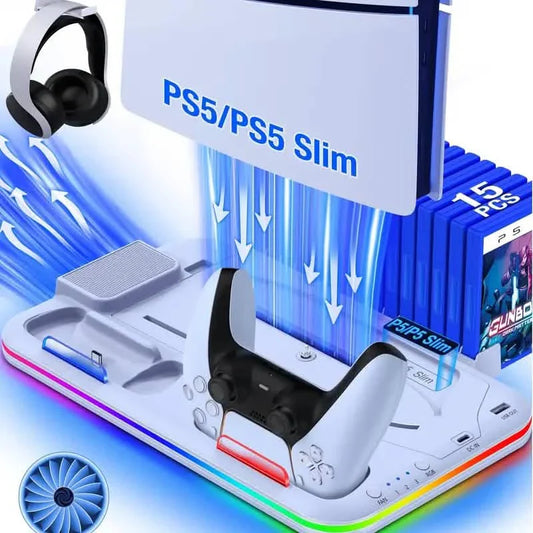PS5 Cooling Stand with 3-Speed Adjustable Fan, RGB Lights, and Compact Design for PS5 Slim, Digital