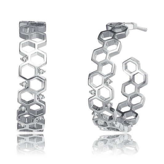 Rhodium Plated Geometric Hoop Earrings