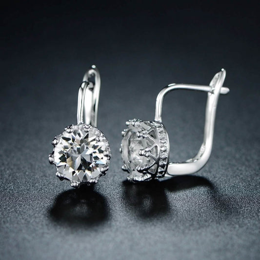 Rhodium Swarovski Elements Huggie-Hoop Earring