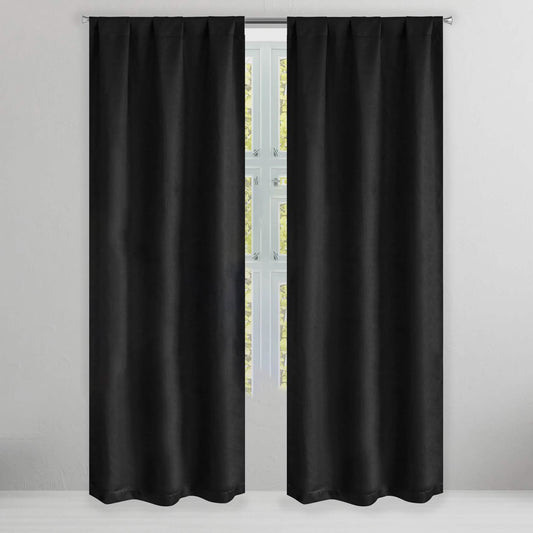 Set of 2: Brushed Textured Blackout Thermal Window Curtain Pair Panel