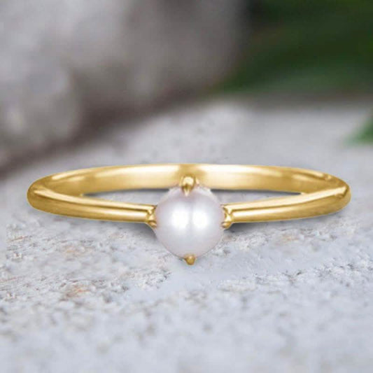 Simple Dainty Pearl Ring In 18Kt Gold