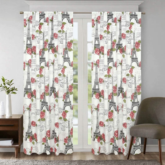 2-Piece Set: Sloane Street Paris Rose Eiffel Tower Window Curtain Panel Pair