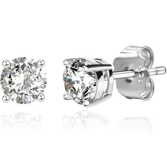 Solid 925 Sterling Silver Round  Cut  Crystal Small Studs