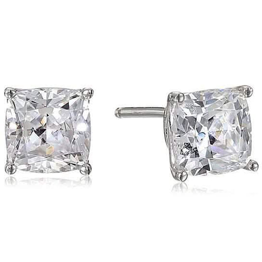 Solid Sterling Silver Cushion Cut Studs Earrings