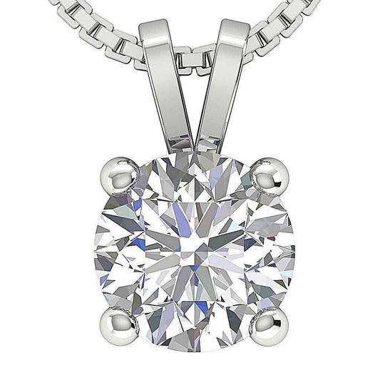 Solitaire Pendant I2 H 1.03 Ct Round Cut Diamond Four Prong Set 14K White Gold