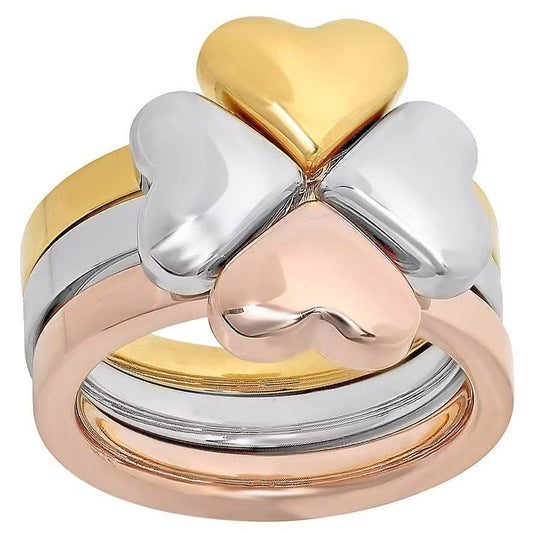 Steel by Design Three-Piece Heart Clover Ring