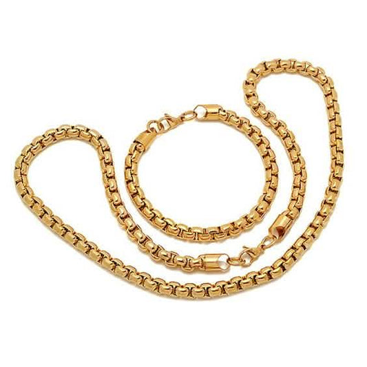 Steeltime Men's 7mm Round Box Stainless Steel Necklace and Bracelet