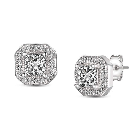 Sterling Silver CZ Square Stud Earrings