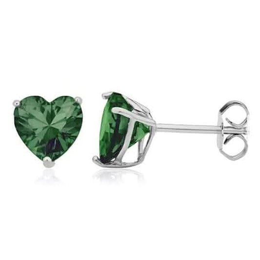 Sterling Silver Filled High Polish Finish Green Heart Shaped Stud Earrings 925 Sterling Silver 7mm