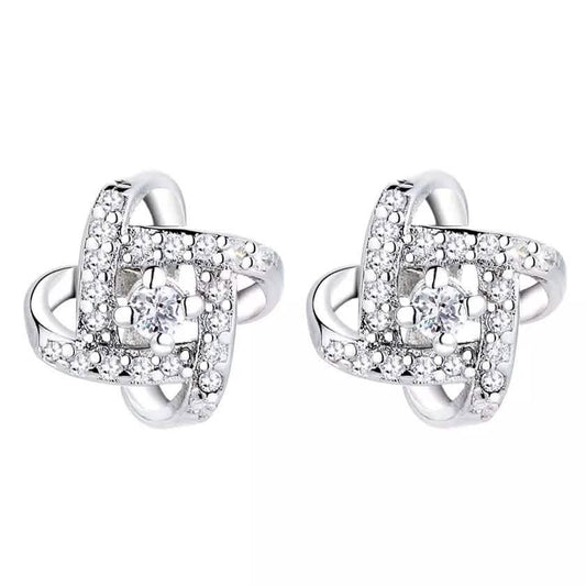 Sterling Silver Love Knot Stud Earrings with Swarovski Crystals