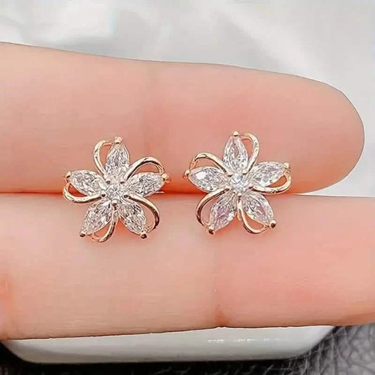 Stylish Zirconia Petal Flower Stud Earrings