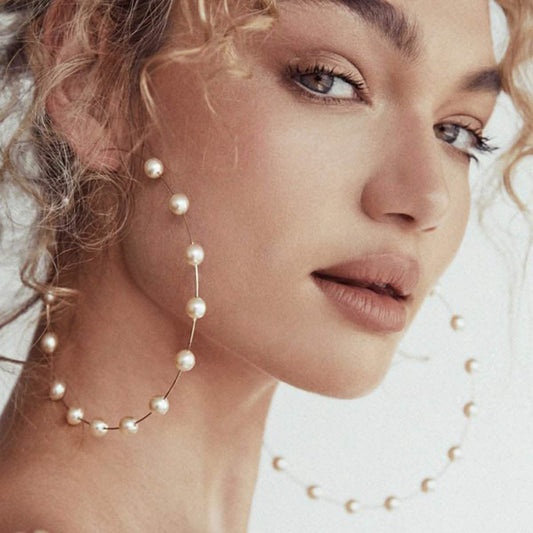 Super Huge Circle Pearls Earrings Thin Dangle