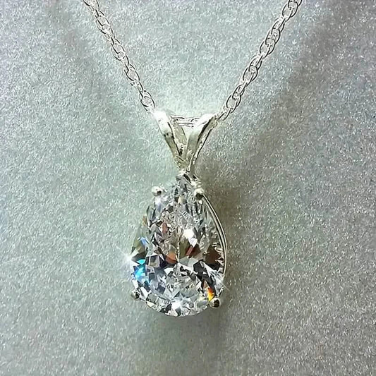 Teardrop Shaped Zirconia Pendant Copper Necklace