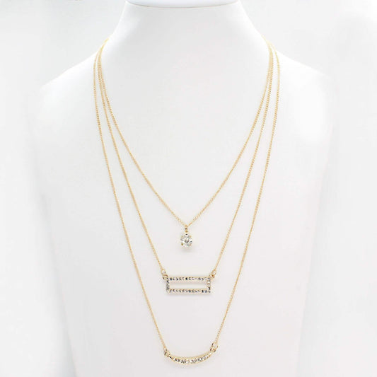 Triple Layer Necklace with Crystal Bars and Pendant