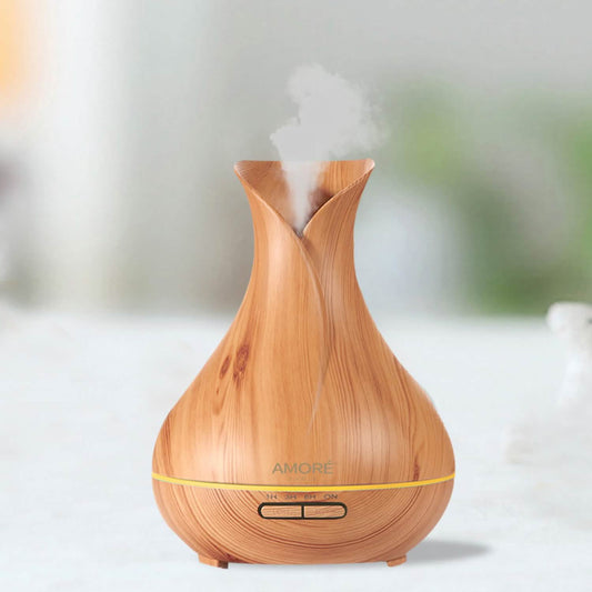 Ultrasonic Air Humidifier With Wood Grain 7 Color Changing LED Lights