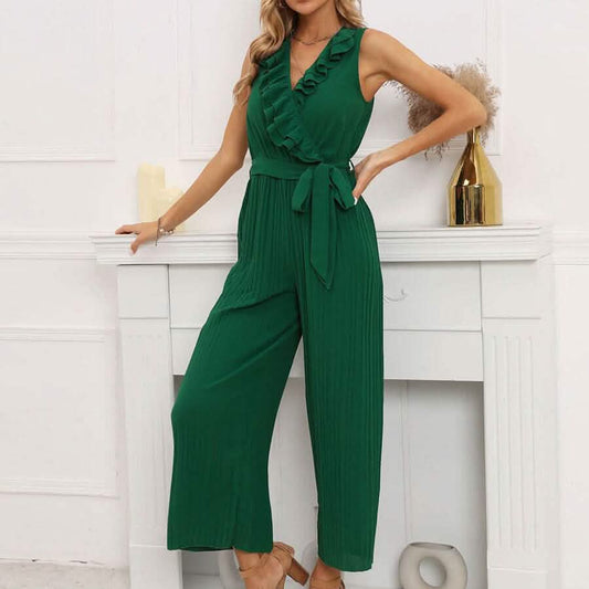 V-Neck Sleeveless Straight Summer Jumpsuit