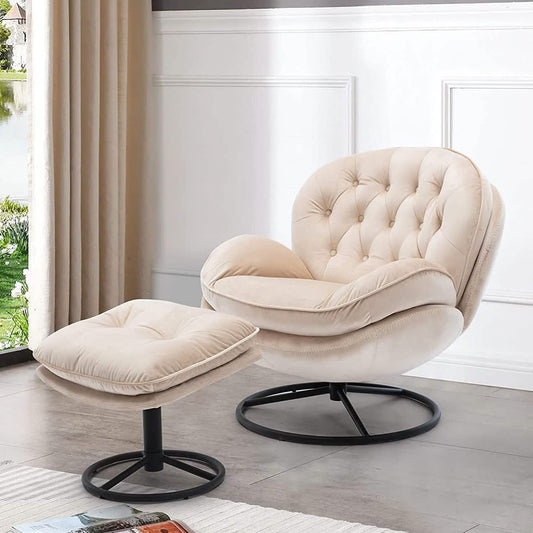 Velvet Swivel Accent Chair with Ottoman Set