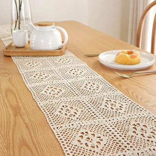 Vintage Farmhouse Style Crochet Lace Tablecloth