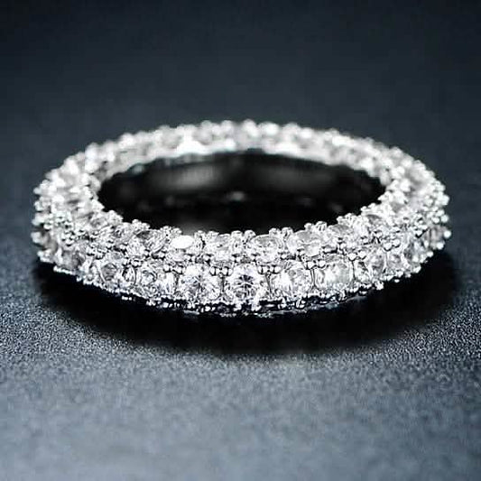 White Gold and Italian-Cut CZ 3 Row Eternity Ring - Size: 5