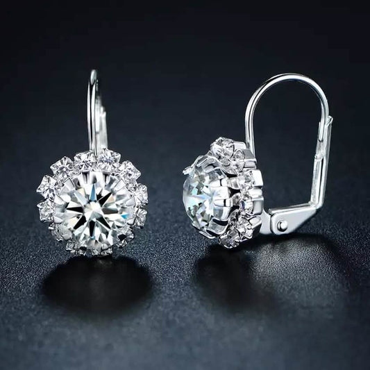 White Gold Huggie Earrings with Swarovski Crystal By Barzel