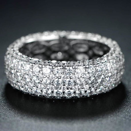White Gold Plated Five Row Eternity Ring - Assorted Sizes