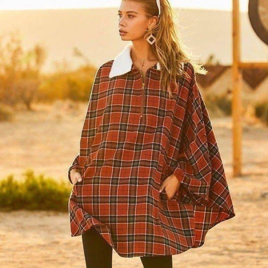 Winter Pocket Plaid Poncho