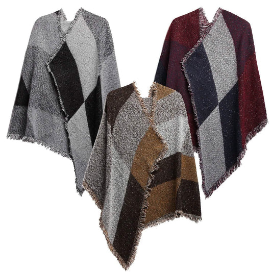 Women Long Soft Knitted Shawl Extra Thick Plaid Blanket Wrap Cape