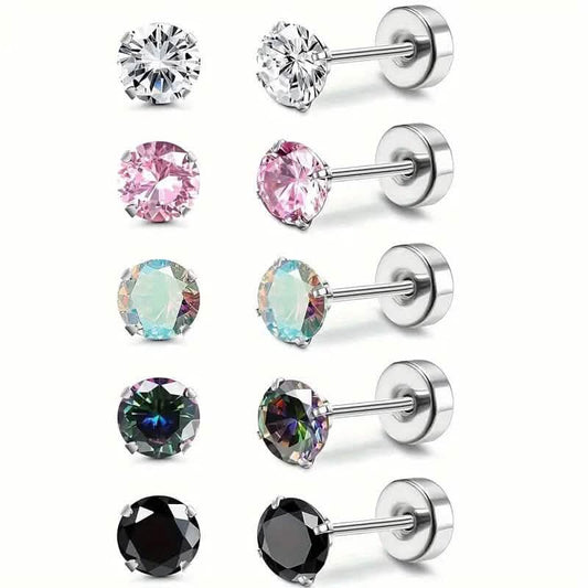 Women's Cubic Zirconia Surgical Stainless Steel Flat Back Earrings