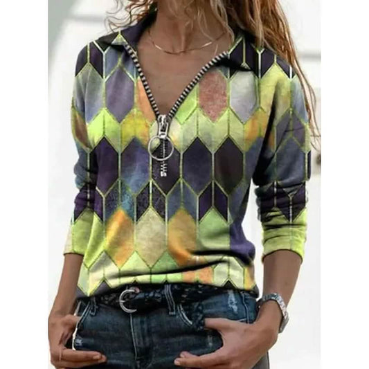 Women's Everyday V Neck Printed Long Sleeves