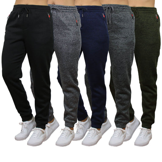 Women's Loose-Fit Marled Fleece Jogger Sweatpants With Zipper Pockets