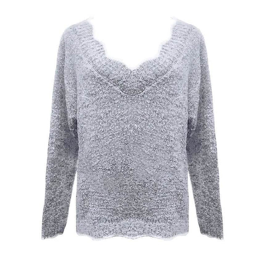 Women's Pullover Sweater Knitted Solid Colored Casual Acrylic Long Sleeve Loose Sweater Cardigans V Neck