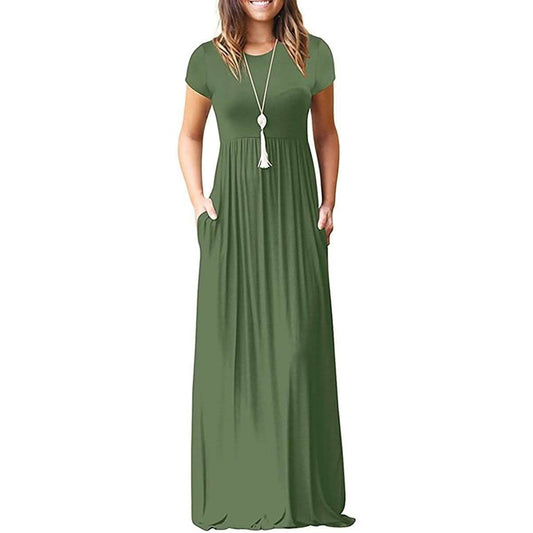 Women's Short Sleeve Loose Casual Long Dresses with Pockets